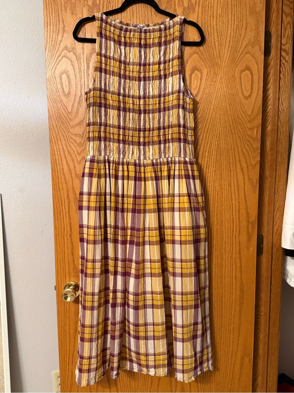 Madewell Smocked Boatneck Maxi Dress in Plaid Seersucker size large - Picture 3 of 6